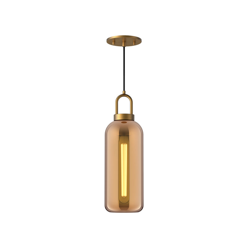 Luminaire suspendu cylindrique Minneapolis, Doré vieilli, Cuivre, H 14,88 po x l 5,13 po x P 5,13 po