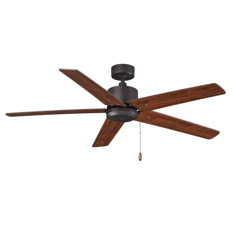 Ventilateur de plafond d'intérieur à 5 pales Phung, Bronze frotté à l'huile, Bois brun