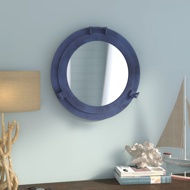 Metal Wall Mirror, Blue, 17" H x 17" W