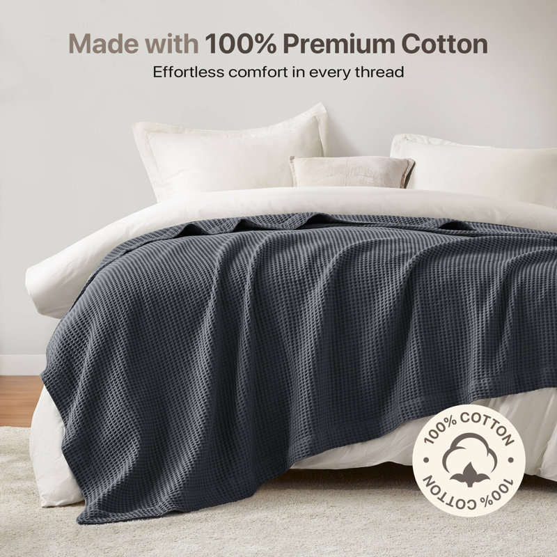 Couverture en coton 1pc, Gris foncé, L 90 po x l 66 po