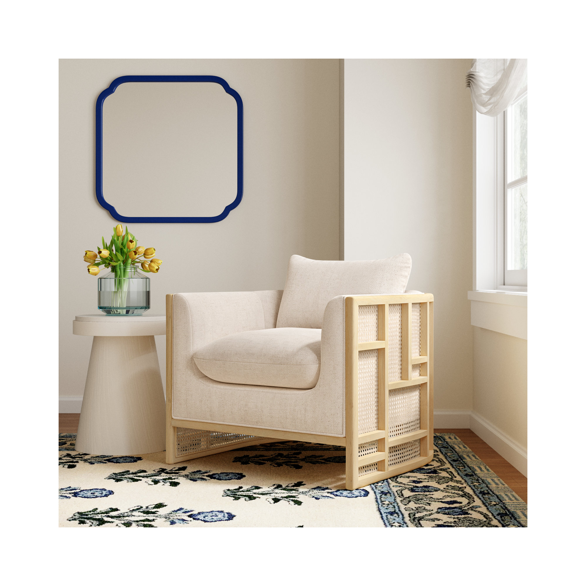 Isidor Upholstered Barrel Chair, Natural Oak, Thames Cream