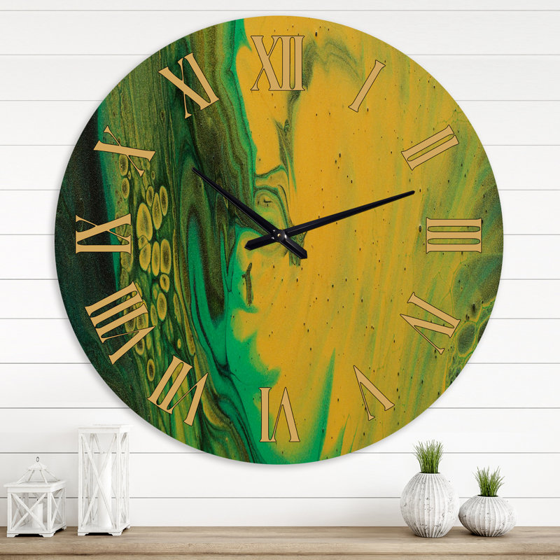 Marbre paysage avec beige foncé et bleu I - horloge murale moderne, Moyen
