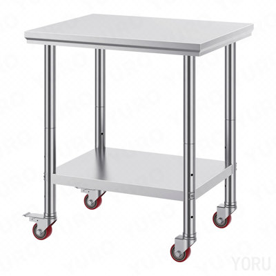 Table de préparation en acier inoxydable avec roulettes 24 x 30 avec roulettes