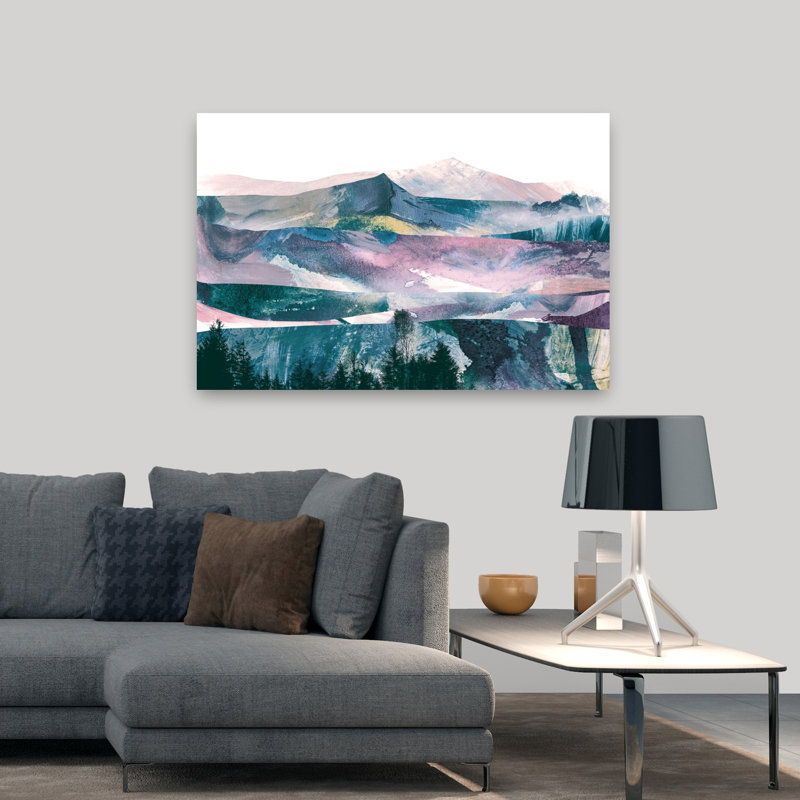 Art contemporain, paysage contemporain abstrait coloré, forêt, H 32 po x l 48 po