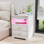 Bedside Table with 2 Drawers, Pushable Desktop Bedside Cabinet with LED Lights & UK Charging Station 2AC/2USB, Wooden Side Table for Bedroom Living Room Sofa Side, Nightstand Home Office UK Plug-1485496408