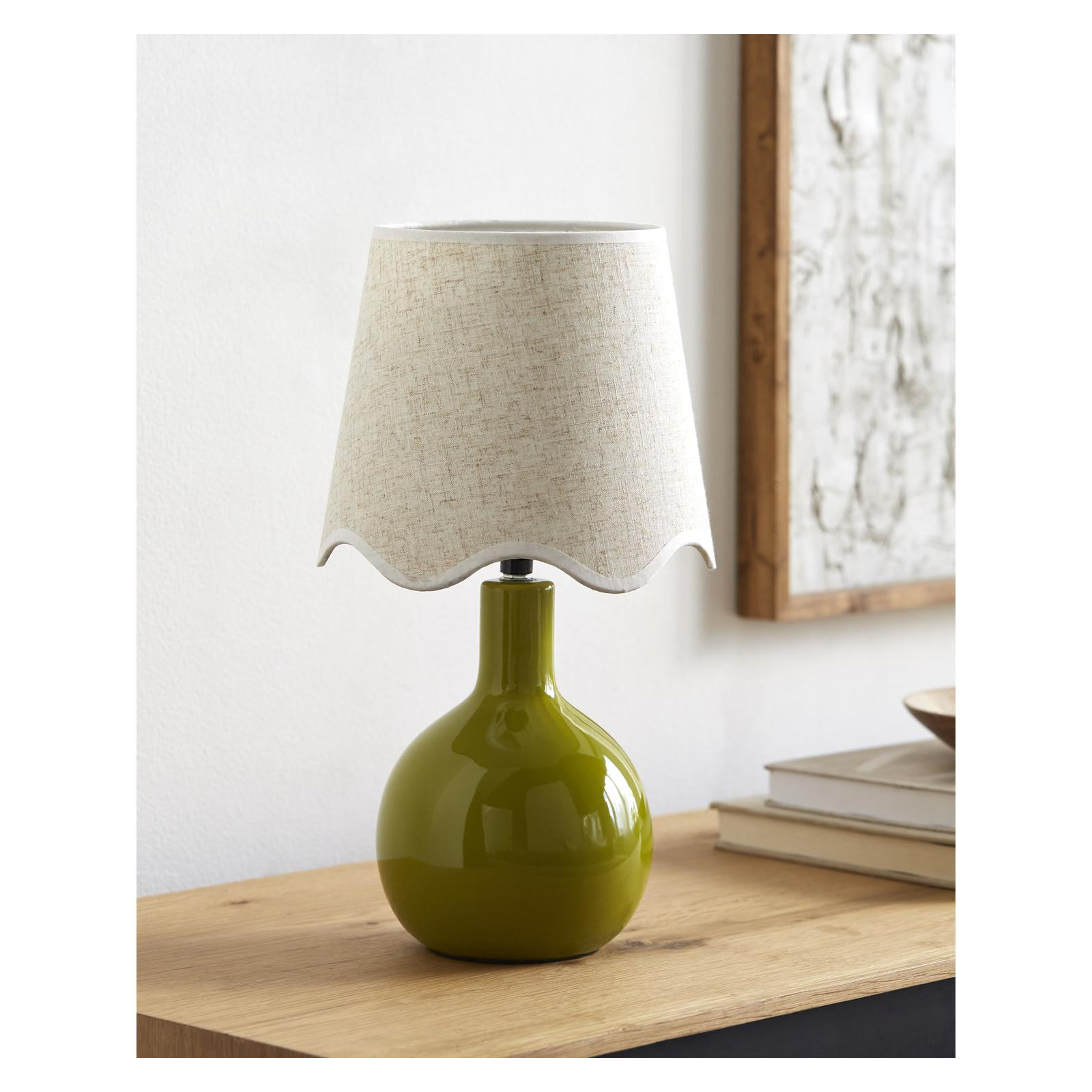 Maura Accent Table Lamp, Green, Beige, 15"H x 9"W x 9"D