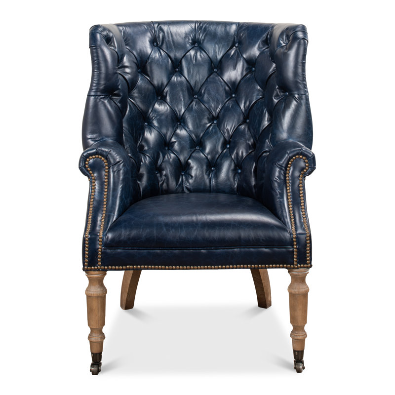 Morford Wingback Chair, Chateau Blue Genuine Leather