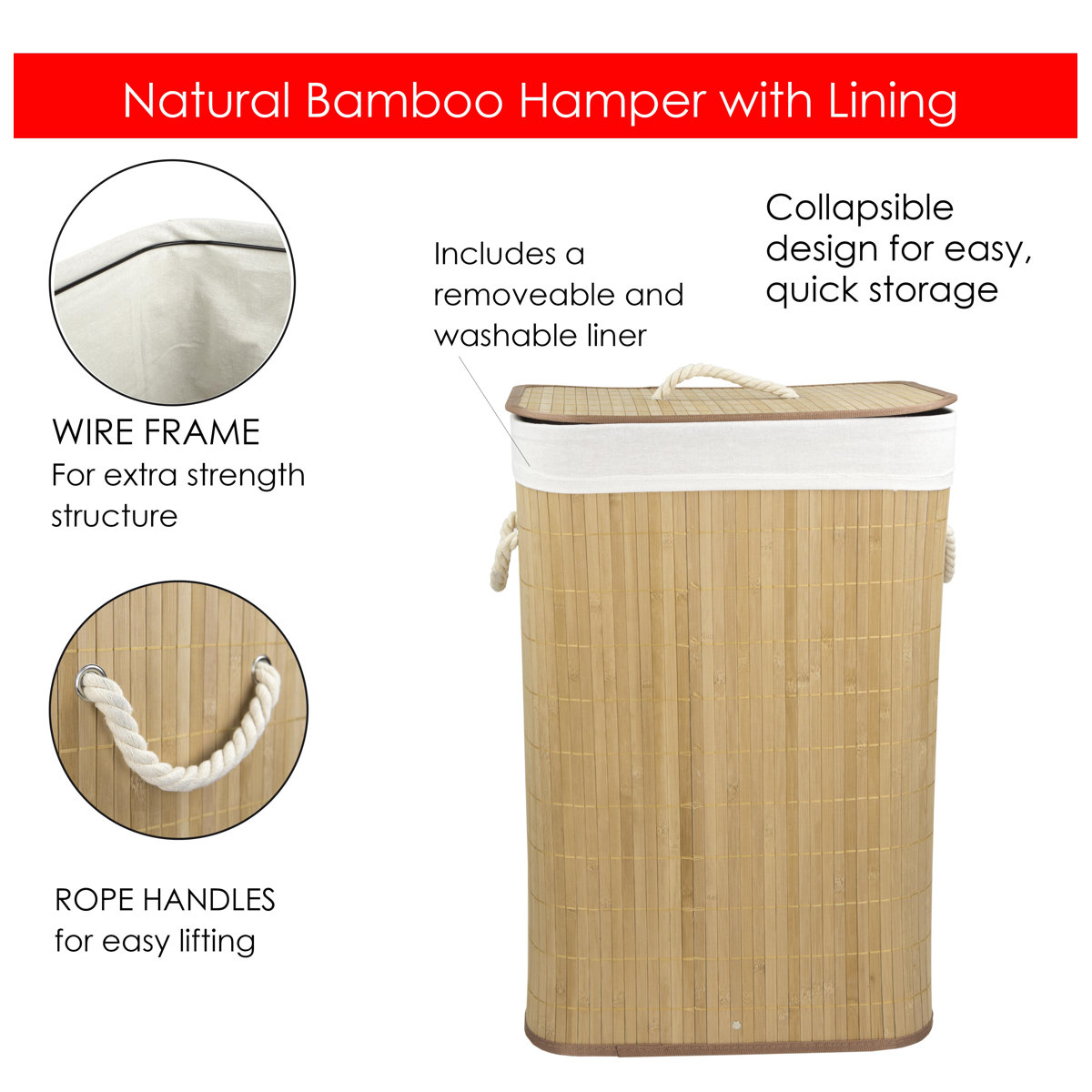 Sand & Stable™ Bamboo Rectangular Hamper & Reviews | Wayfair