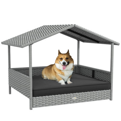Niche pour chien en rotin avec coussin imperméable Pawhut Wicker