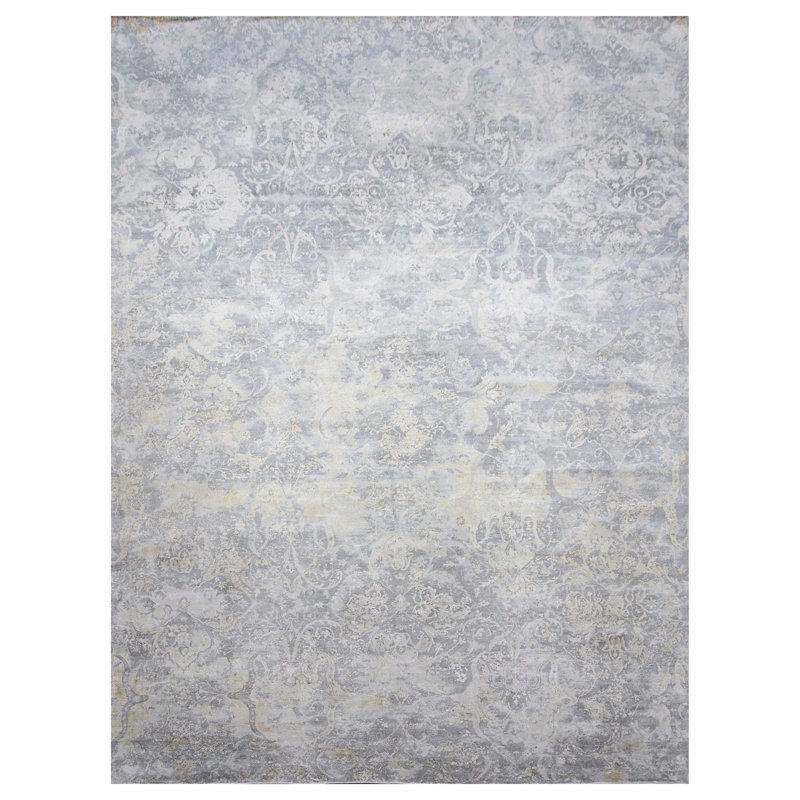 Gray Gold Traditional Silk Rug - 9' x 12'9"