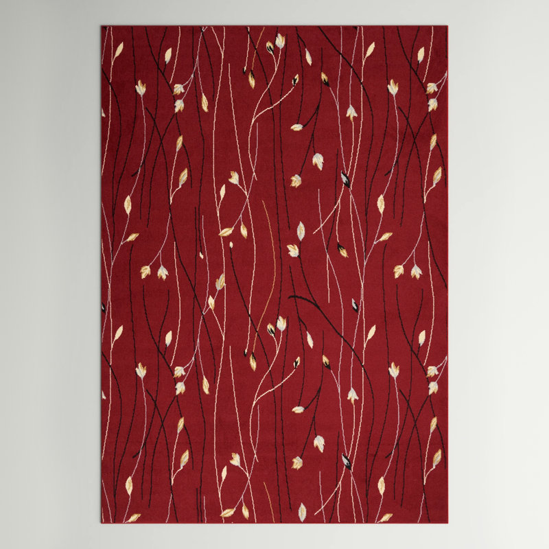 Tapis rouge à motif floral Aratrika, Rectangulaire 3 pi x 5 pi