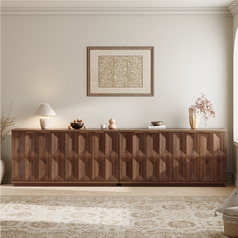 Ensemble de 2 bahut Designer relief texturé tridimensionnel 59 po, Noyer