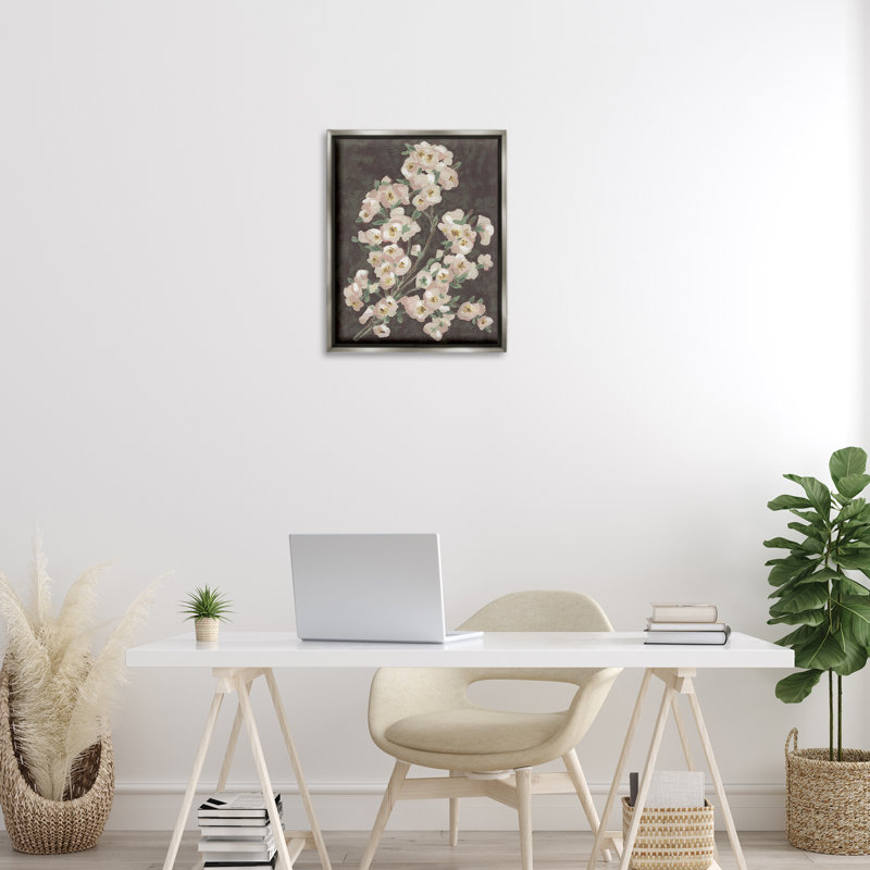 Branche sur toile encadrée flottante bourgogne, design par June Erica Vess, Cadre flottant gris lustré, H 21 po x l 17 po