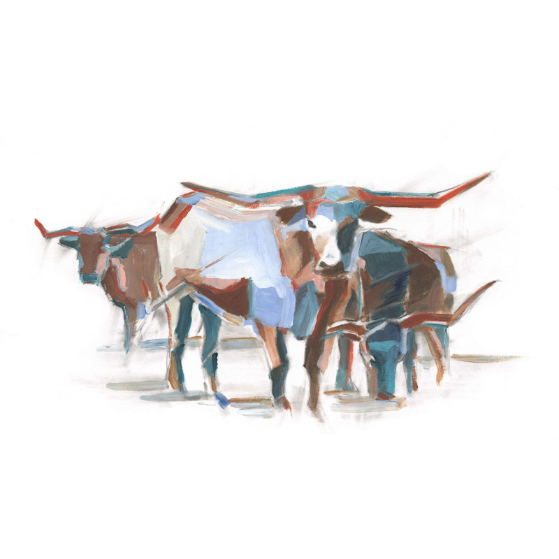 Modern Longhorns II - peinture sur toile tendue, H 8 po x l 12 po