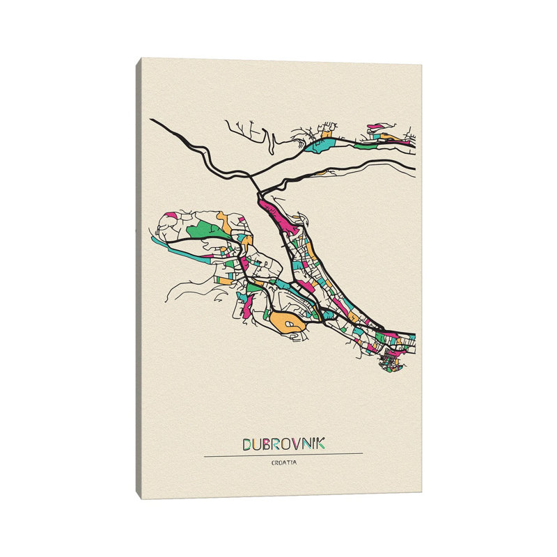 Dubrovnik, Croatia Map by Ayse Deniz Akerman - Wrapped Canvas Print, 101.6 cm H x 66.04 cm W x 3.175 cm D