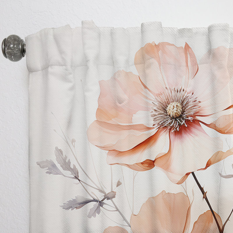 Fleur de minimalisme beige pêche - Rideau floral - Velours obscurcissant - 1 panneau, L 52 po x L 90 po