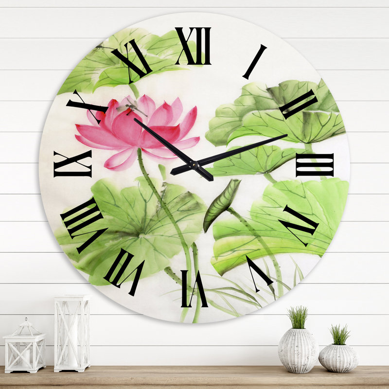 Lotus et libellule - Horloge murale traditionnelle, Surdimensionné