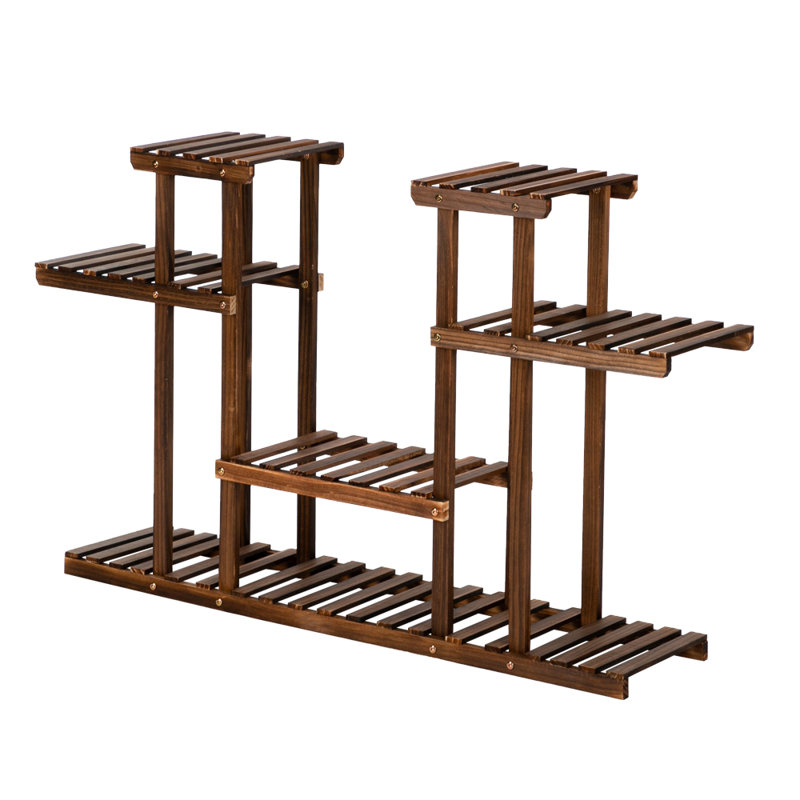 Support pour plante d'intérieur et d'extérieur en bois carbonisé à 4 étages et 12 places Rose