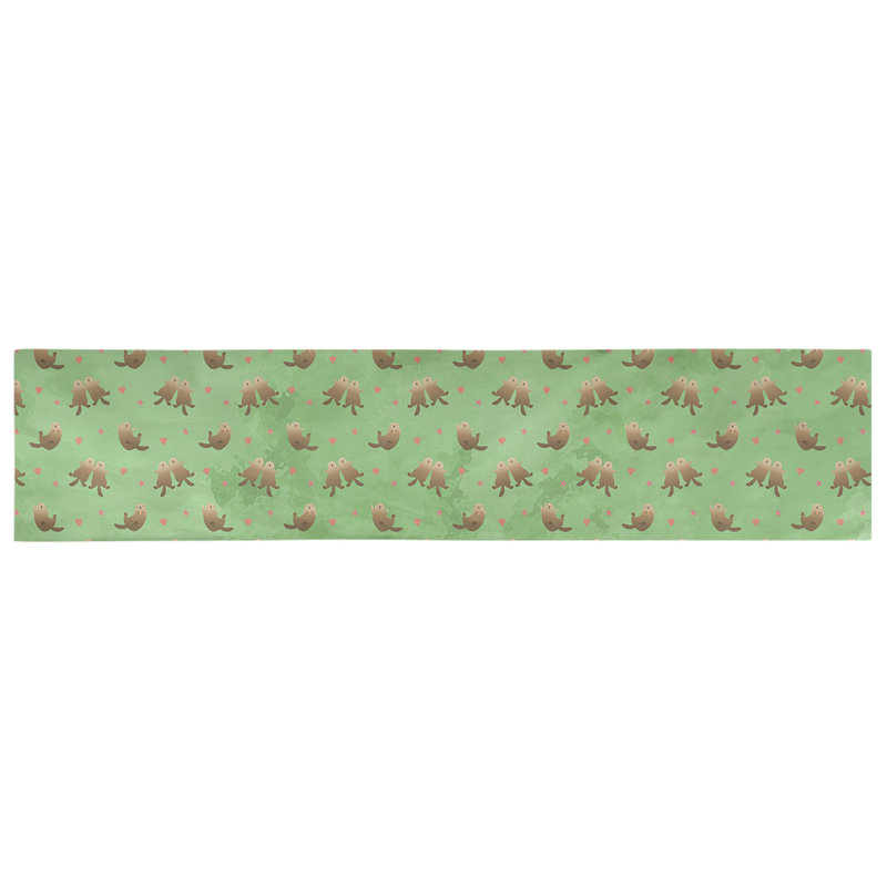 Avicia Sea Otters Table Runner, 73.5" x 17.5", Green, Polyester
