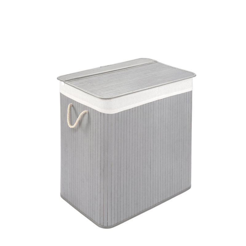 Bamboo Laundry Hamper with Handles, Large (62.5cm H x 60cm W x 40cm D), Light Grey
