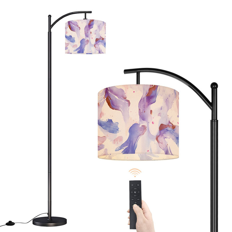 Arc Floor Lamp Seamless floral hand drawn watercolor texture pastel colors Floor Lamps with Remote LED Lights Adjustable Lamp Shades Tall Standing Lamps for Reading Office Living Room