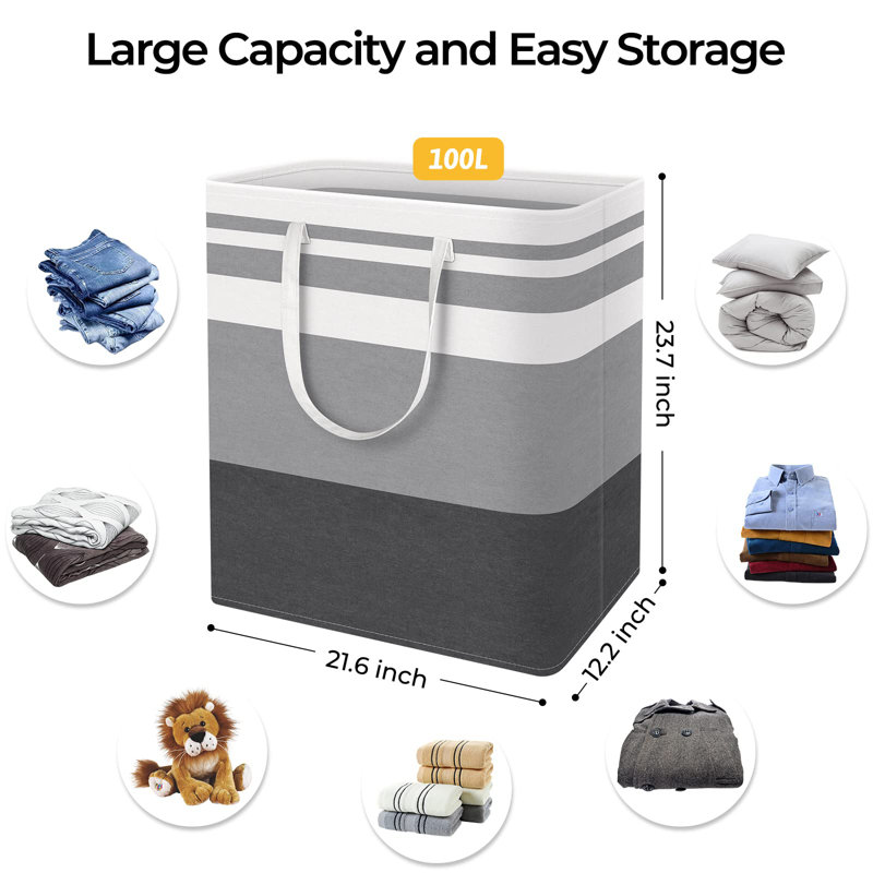 Laundry Basket with Handles, 23.7" H x 21.6" W x 12.2" D, 2