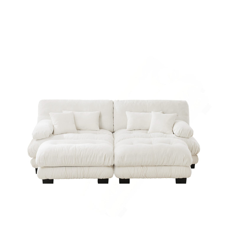 Canapé-lit Cloud Couch pour le salon, canapé 2 places en chenille avec 2 coussins lombaires et 2 coussins décoratifs, canapé rembourré à accoudoirs larges avec 2 repose-pieds