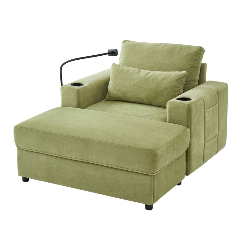 Fauteuil en chenille avec repose-pieds avec rangement, Vert