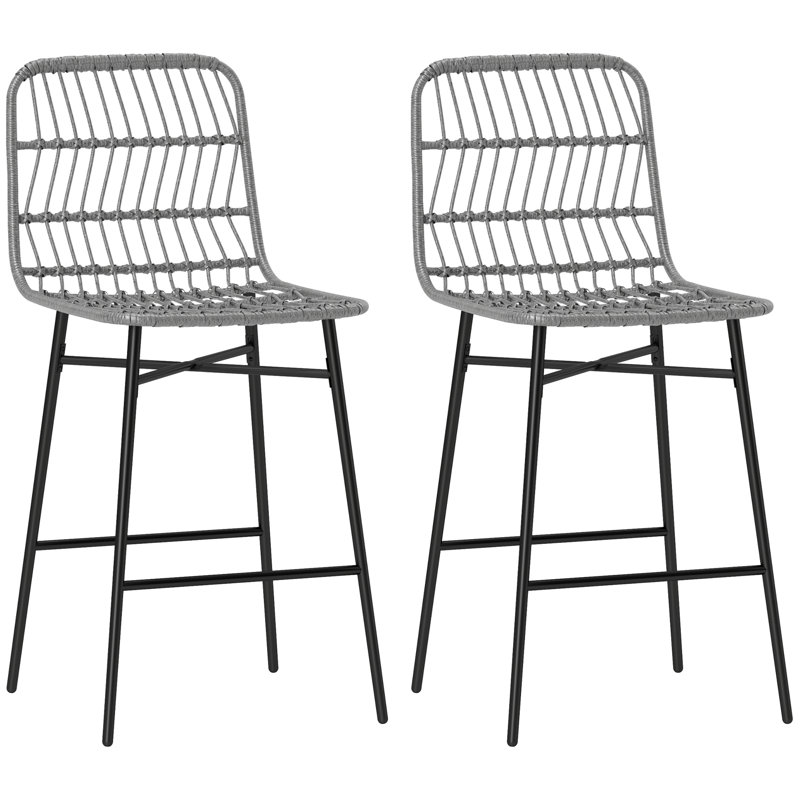 Ensemble de 2 tabourets de bar à hauteur de comptoir en rotin avec dossier , Gris