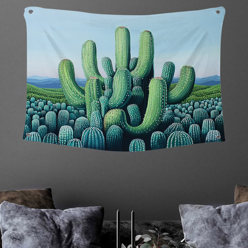 Tapisserie murale cactus - décoration murale désert, H 68 po x l 80 po