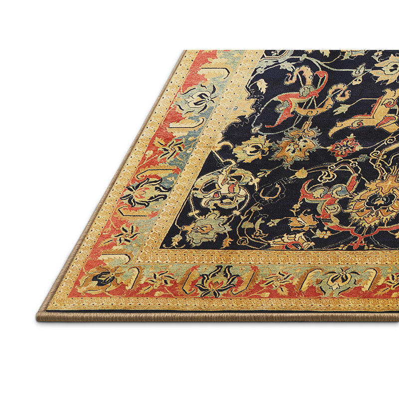 Tapis oriental bleu marine / jaune Kalig, Rectangle 5 pi x 8 pi
