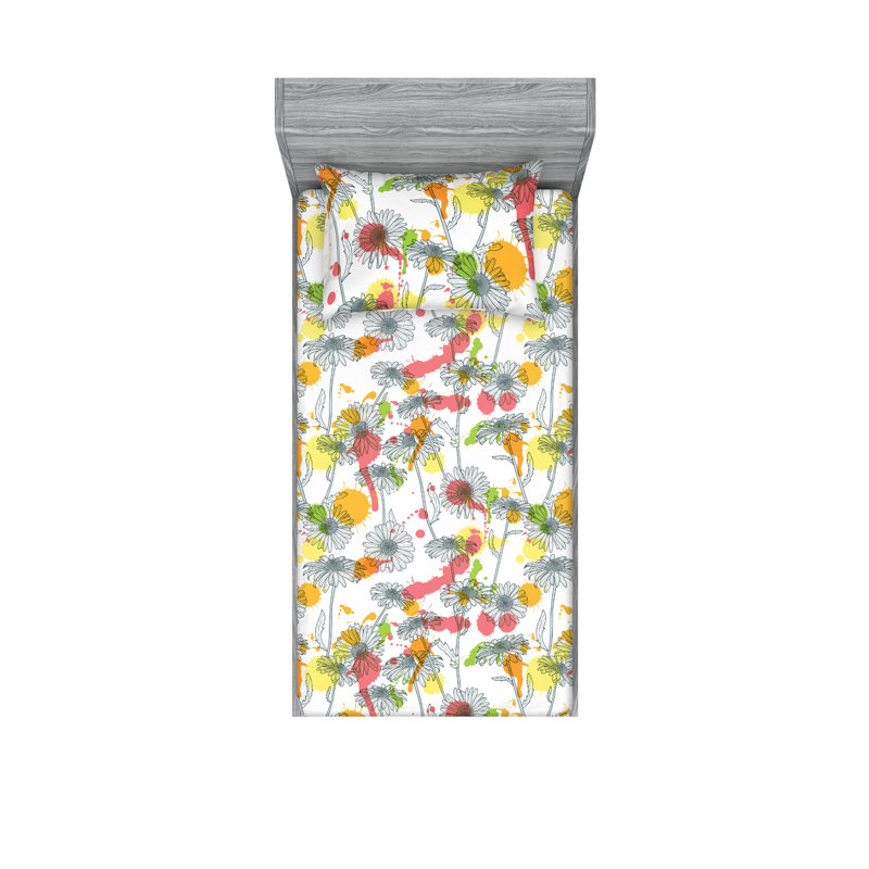 Multicolore drap-housse et taie décorative Ambesonne, Ensemble de draps pour lit simple avec 1 taie d'or