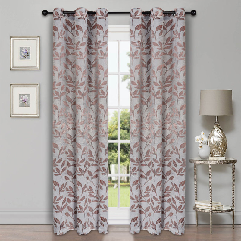 Finklea Floral Pattern Polyester Light Filtering/Room Darkening Rod Pocket Curtain Panels, 52" W x 120" L, Teal