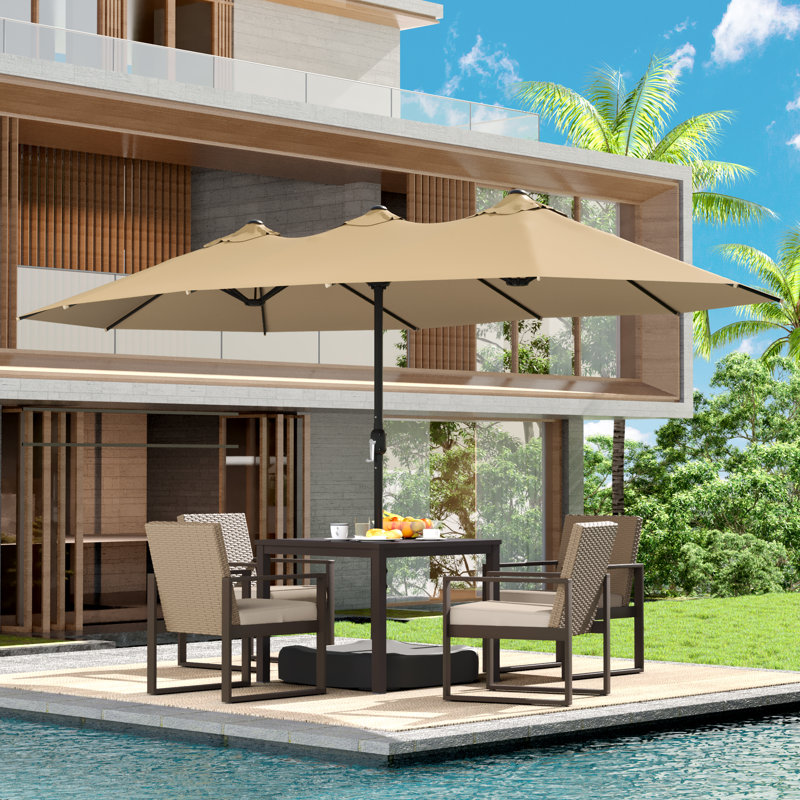 Parasol de marché rectangulaire avec base, Beige