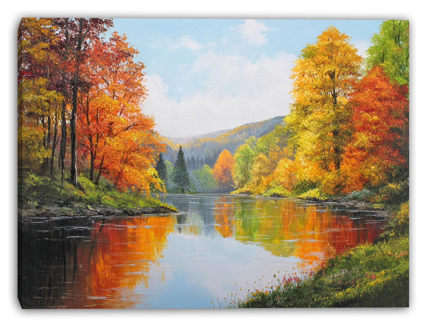 Union Rustic River in Fall Wrapped Canvas Wall Art | Wayfair