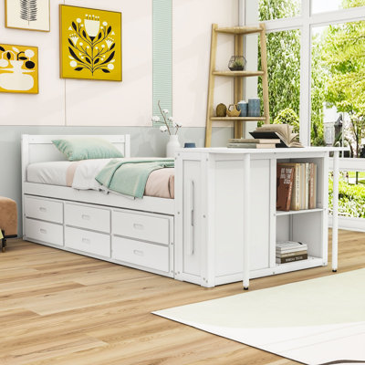 Twin Platform Bed with Twin Trundle and Three Storage Drawers
