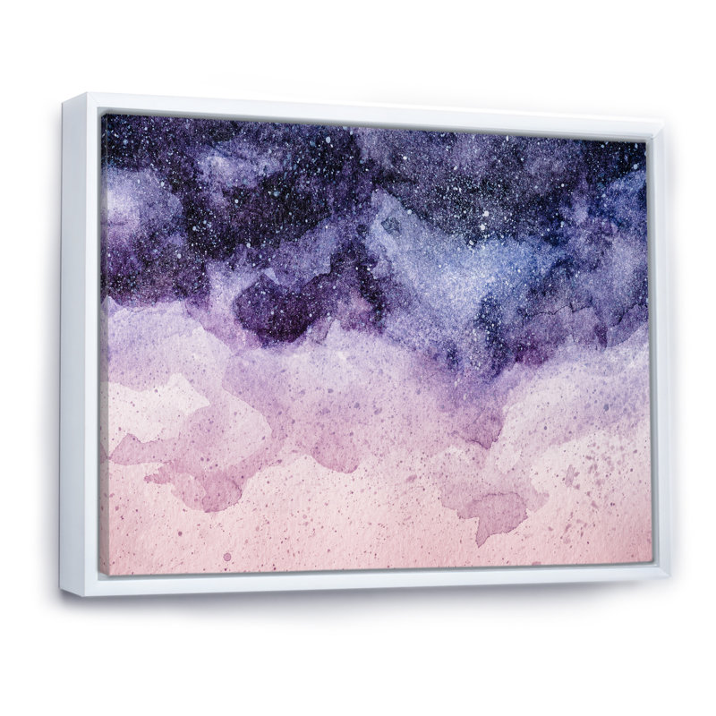 Abstrait nuit mauve abstraite - reproduction d'art sur toile moderne, H 16 po x l 32 po x P 1 po, Cadre flottant blanc