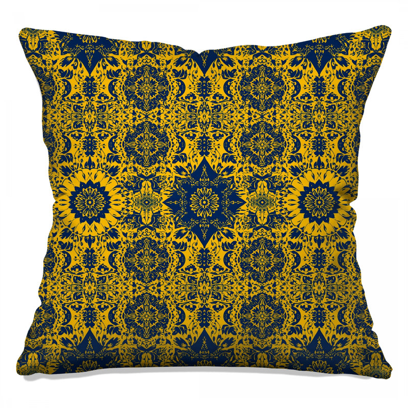 Coussins décoratifs damassés jaunes et bleus, 14 x 14 inches