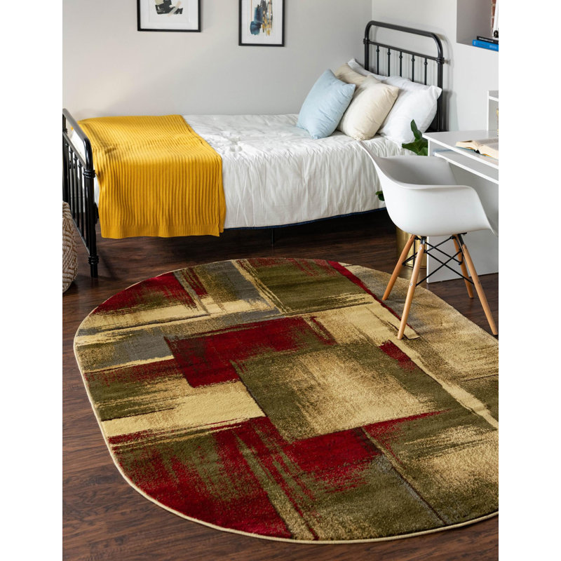 Tapis contemporain Trejo couleur vin carré, Ovale 4 pi x 6 pi