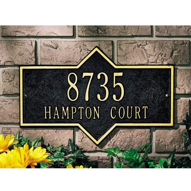 Plaque d'adresse murale Hampton sur 2 lignes, Noir et or, Oui
