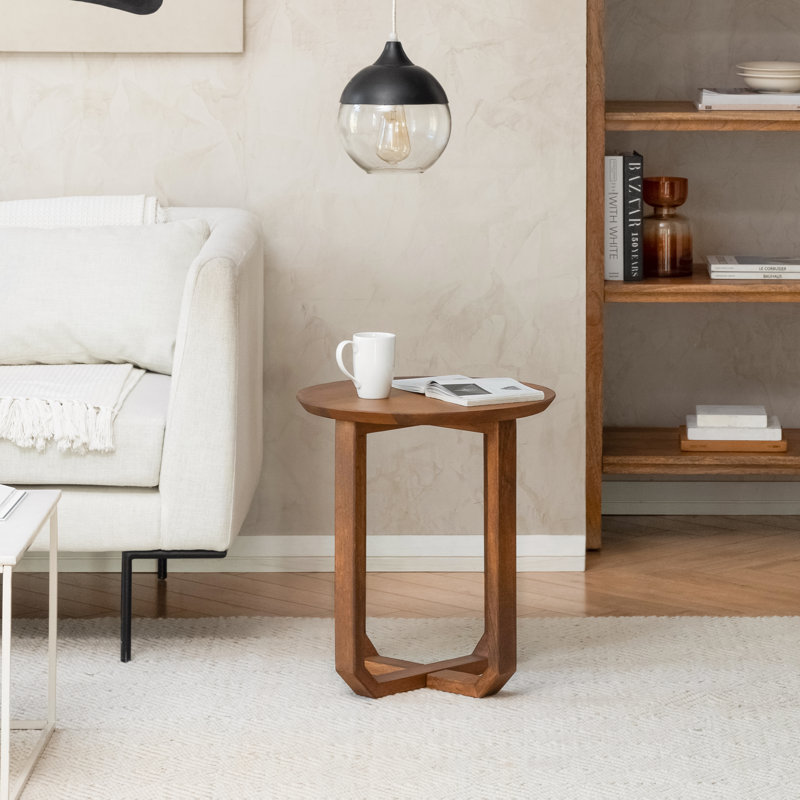 Sarves Solid Wood Cross Legs Side Table, Walnut