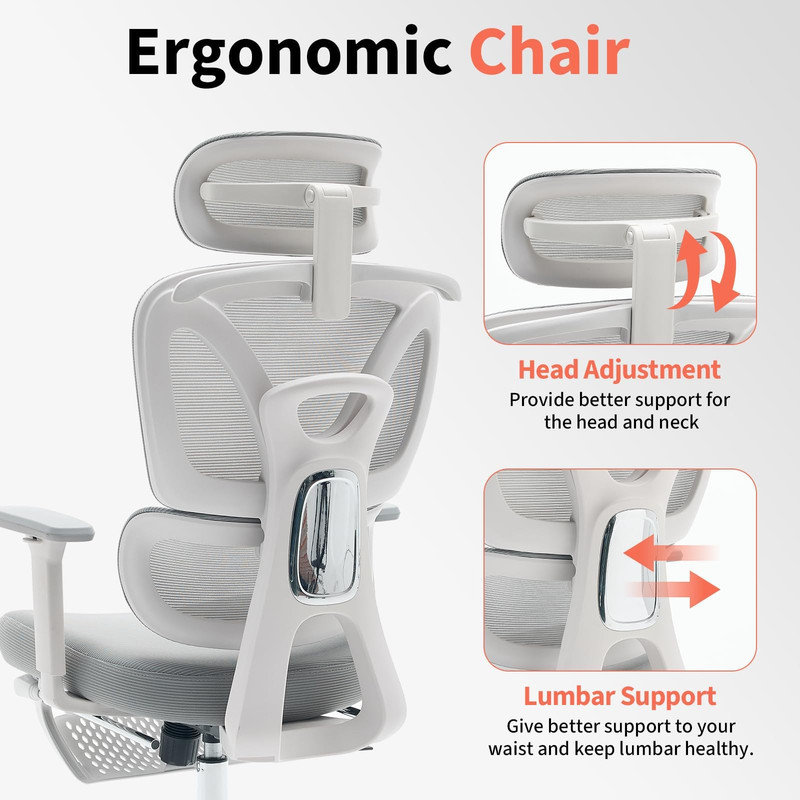 Adjustable Ergonomic Office Chair with Footrest, Mesh Gaming Seat, 3D Armrests, Lumbar Support, Recline and Tilt for Home Office