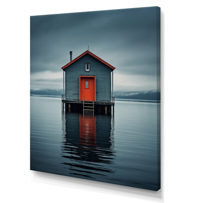" Little Wooden Lakehouse On A Misty Lake Day "