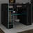 Full Size Gaming Loft Bed With Desk, Wood Loft Bed With RGB Light, High Loft Bed Frame, 2 Drawers, Wardrobe, Hanging Rods-1495028748