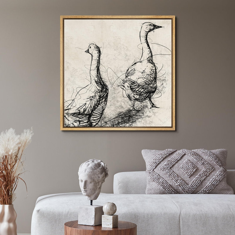 Serene Geese, reproduction d'art sur toile, Toile naturelle, H 16 po x l 16 po