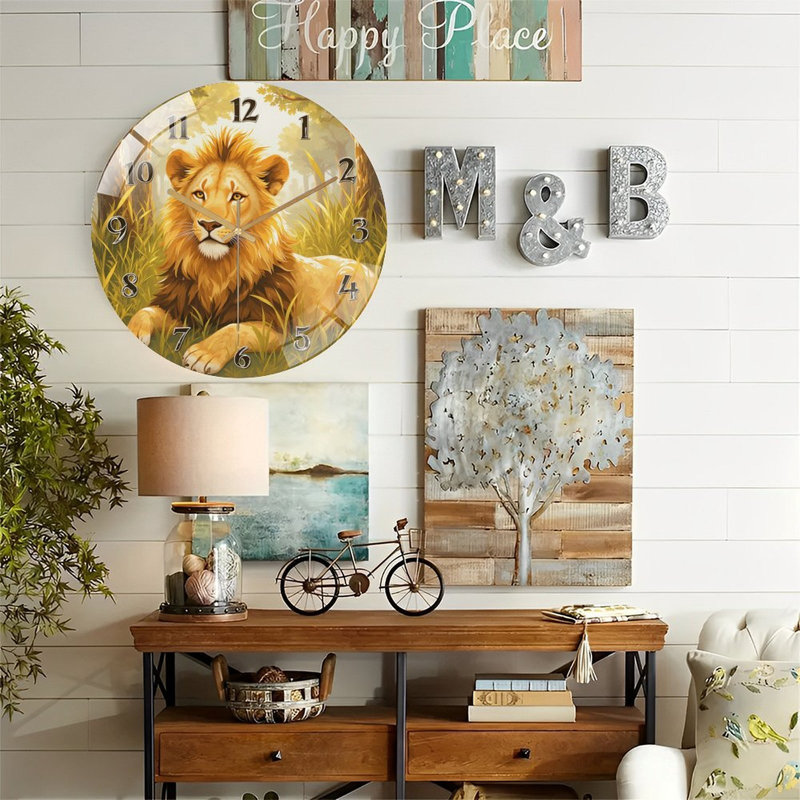 Horloge murale lion, art décoratif 12 po