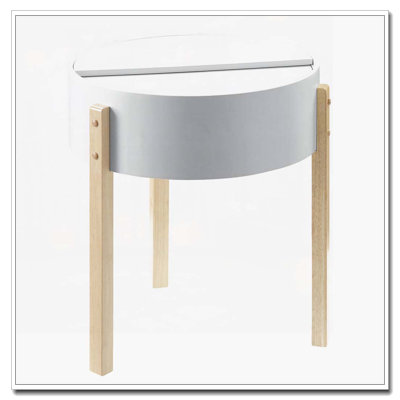 Table de bout blanche et naturelle avec rangement caché
