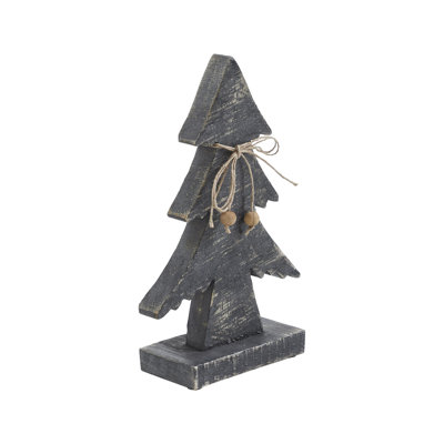 Three-Tiered Pine Distressed Dark Grey Wooden Tree Small