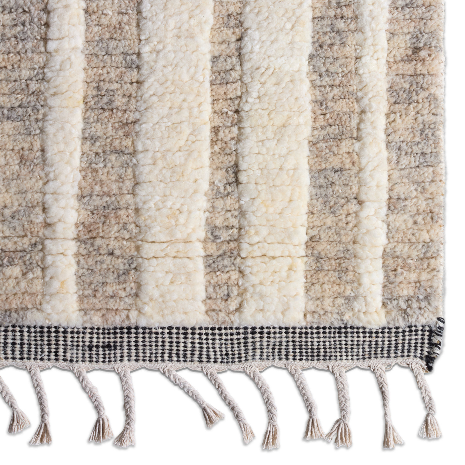 Wesler Beige Ivory Hand-Knotted Wool Rug, Rectangle 10' x 14'