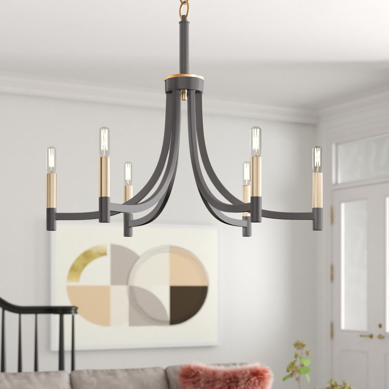 Lustre style chandelier 6 lumières Crumrine, Bronze / laiton antique